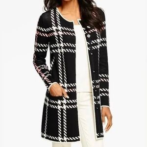Talbots | Sweaters | Talbots Black Ivory Pink Plaid Long Knit Snap Button  Down Sweater Jacket Medium | Poshmark